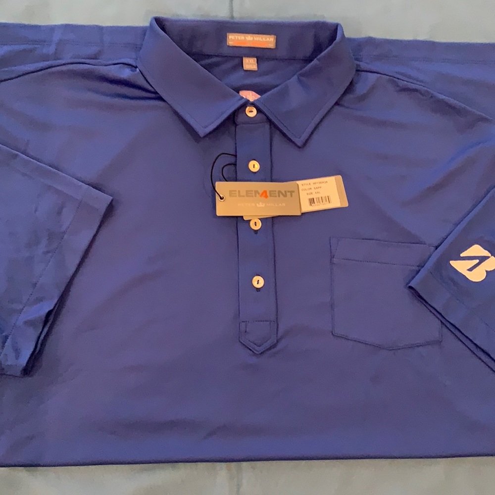 New Solid blue Peter Millar golf polo